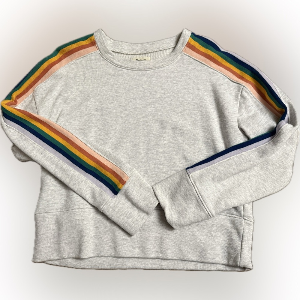 Madewell Gray Sweater with Rainbow Stripes